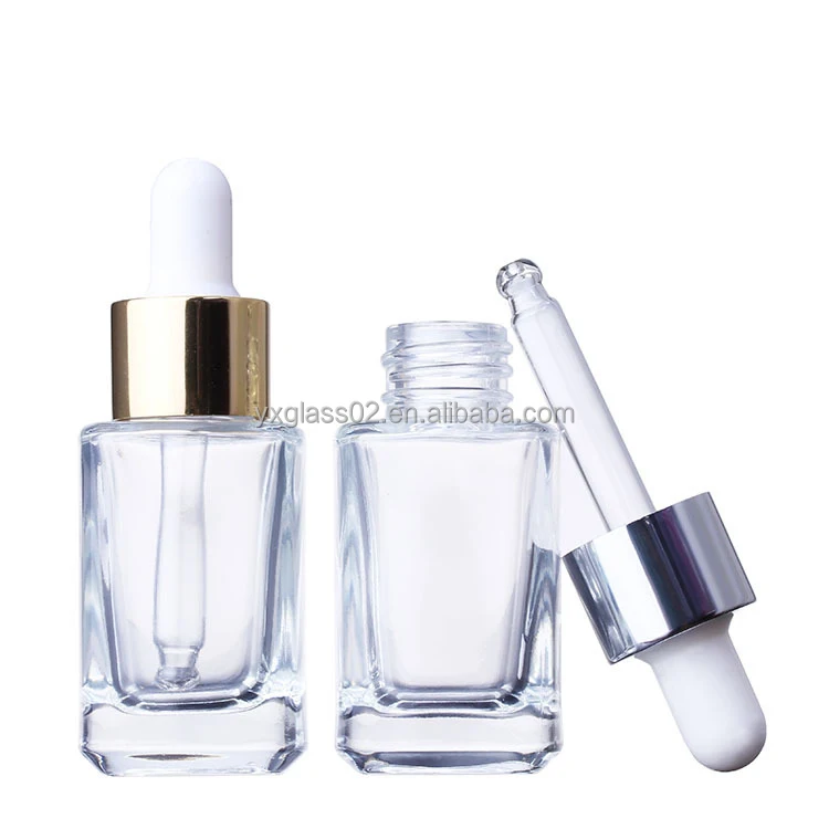 Essential oil glass bottle Square Serum glass Dropper Bottle skincare cosmetic glass dropper container factory