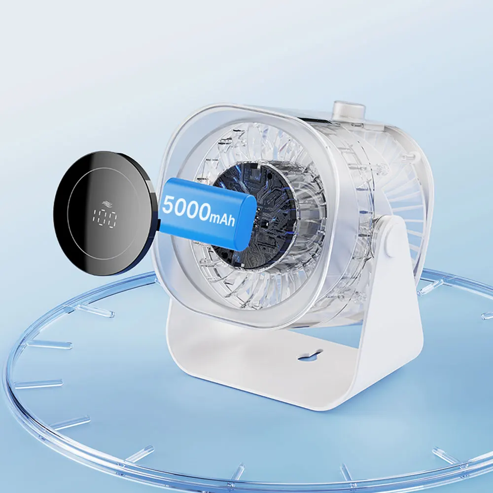 IMYCOO New Arrival Adjustable Rechargeable Small Wall Mount Table Fan Custom Logo Portable Personal Led Display Mini Desk Fan