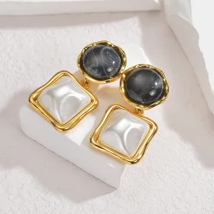 Fashion Minimalist Women's Jewelry Earrings Anti Allergic Stainless Steel 18k Gold-Plated Geometric Square Pearl Drop Earrings