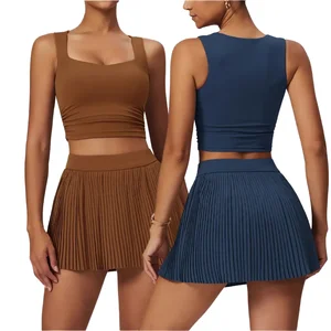 Women's Elegant Quick Dry Tennis Wear Set Sport Bra & Tennis Skirt Set Sportswear Skirt with Inner Pocket Gym Fitness Yoga Set