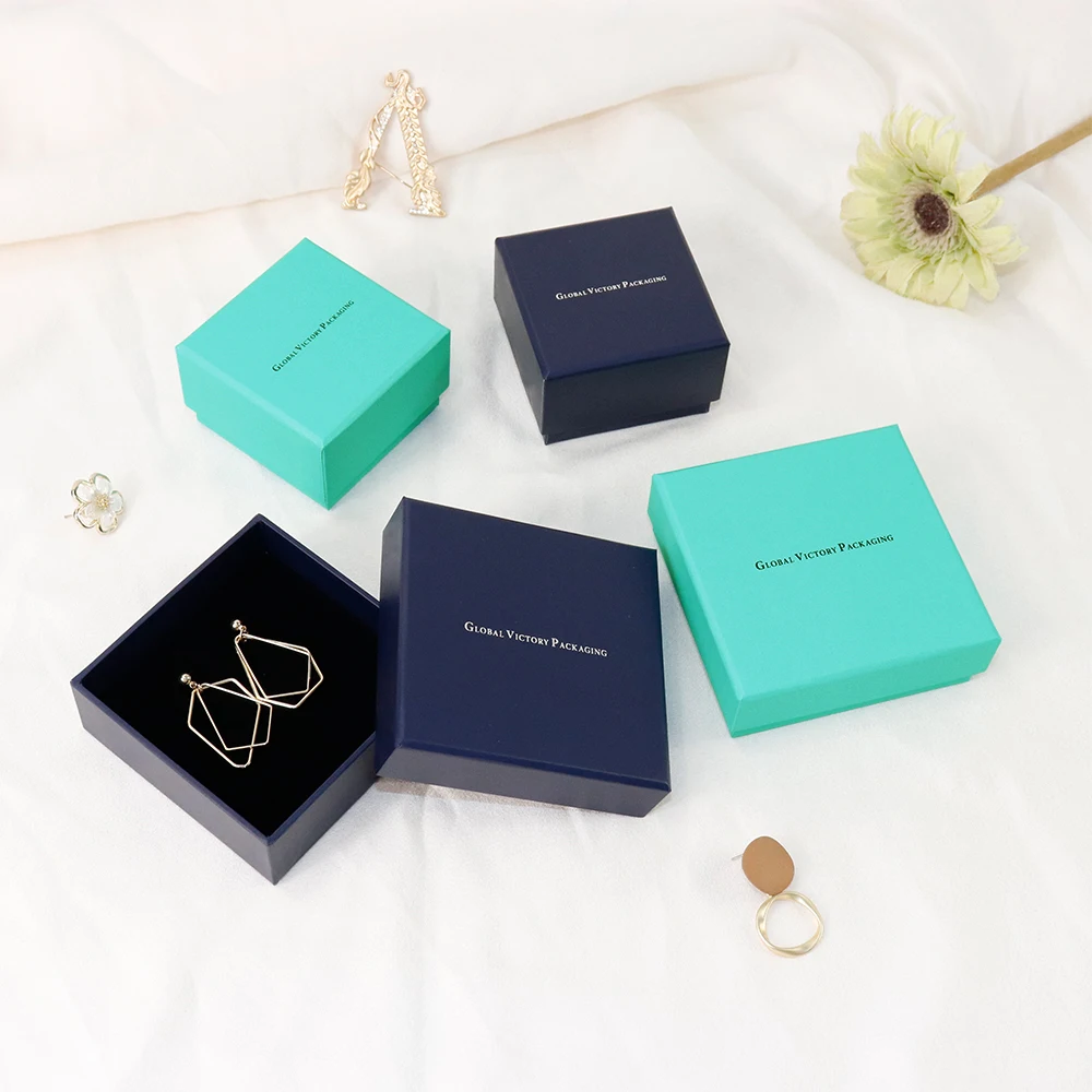Классическая универсальная верхняя и базовая упаковочная коробка Tefany синяя бумажная картонная подарочная коробка для ювелирных изделий колец и серег индивидуальный Чехол
