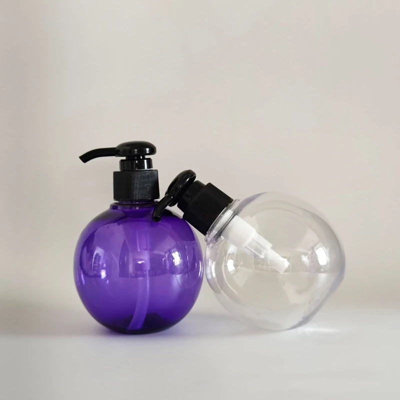 150ml/350ml Clear Skin Cream Cosmetic Packaging PET Spherical Plastic Shampoo Bottle With Emulsion Pumple