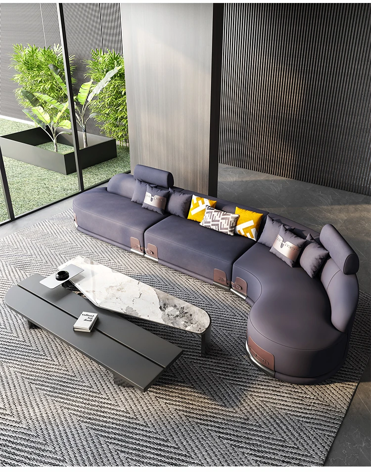 Italian Luxury Minimalist Highend Living Room Arc Shaped Leather