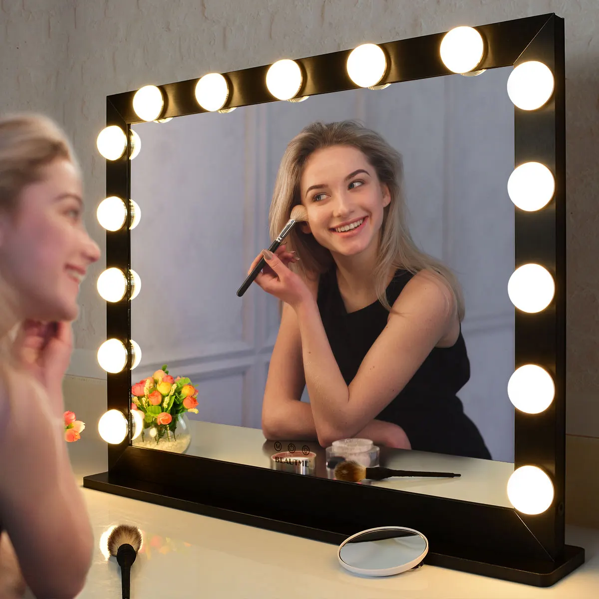 BEAUTME Hollywood Lighted Vanity Mirror with Lights for Dresser 15pcs Led Bulbs Wall Mirror Big