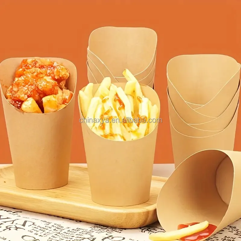 Eco-Friendly 12oz 14oz 16pz French Fries Holder Recyclable Matt Lamination Fried Chicken Box Scoop Cup for Food Industry factory