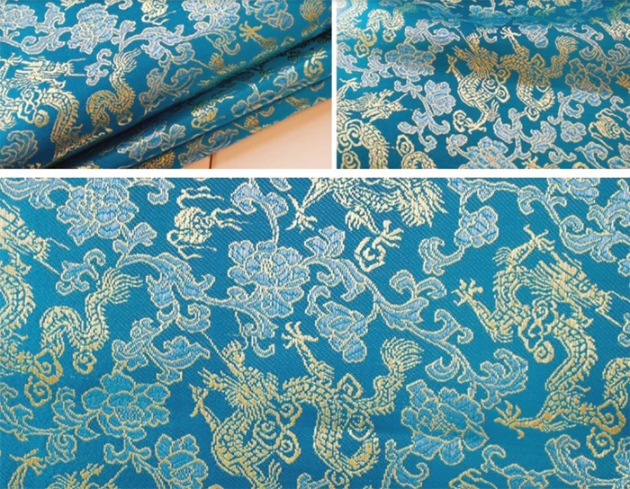 Hot Sale Traditional Chinese Dragon Pattern Jacquard Brocade Fabric Metallic Yarn for Girls' Wedding Dresses
