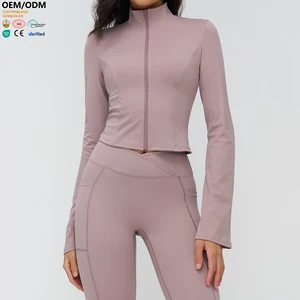 XW-EWT4518 High Quality Gym Clothing Women Long Sleeve Breathable Zip up Workout Casual Stand Collar Thumbhole Yoga Jacket