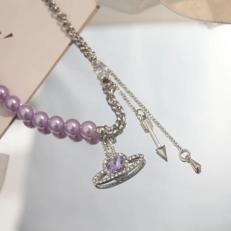 Purple Planet Pearl Patchwork Necklace with Dreamy, Sweet and Cool Temperament Necklace