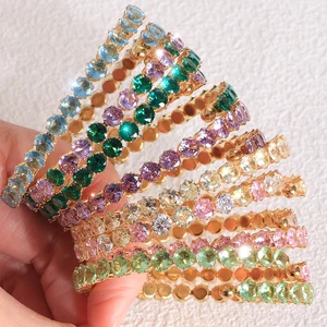 FULL ZIRCON Tennis Bracelet Real 18K Gold Plating the Trendy Jewelry You MUST HAVE Multi Color ZIRCON Bangle for Lady Women