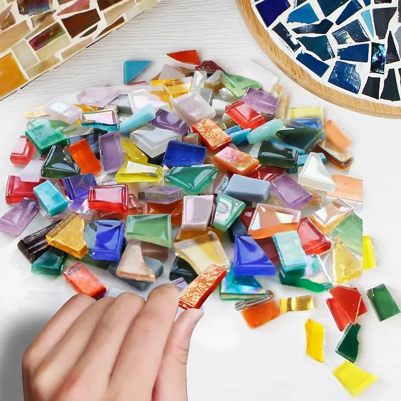 Focal20 Mosaic Tiles Square Iridescent Crystal Mosaic Glass Tiles For Crafts Mosaic Pieces DIY Picture Frame Handmade Jewelry Art Decoration Gifts 100pcs (Camel