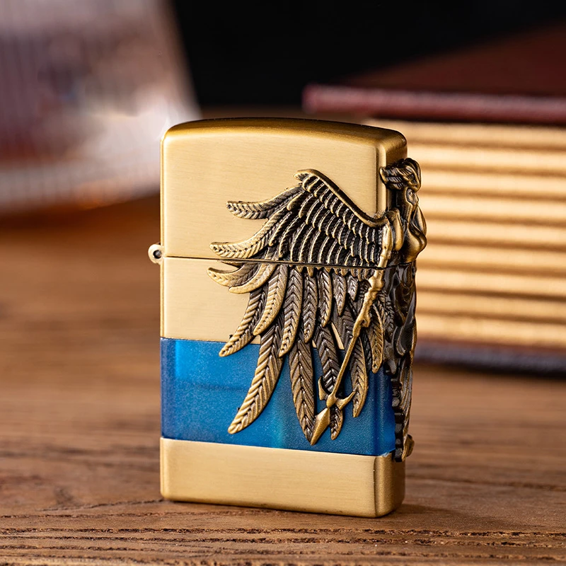 Embossed Female Warrior Metal Lighter Inflatable Butane Lighter Open