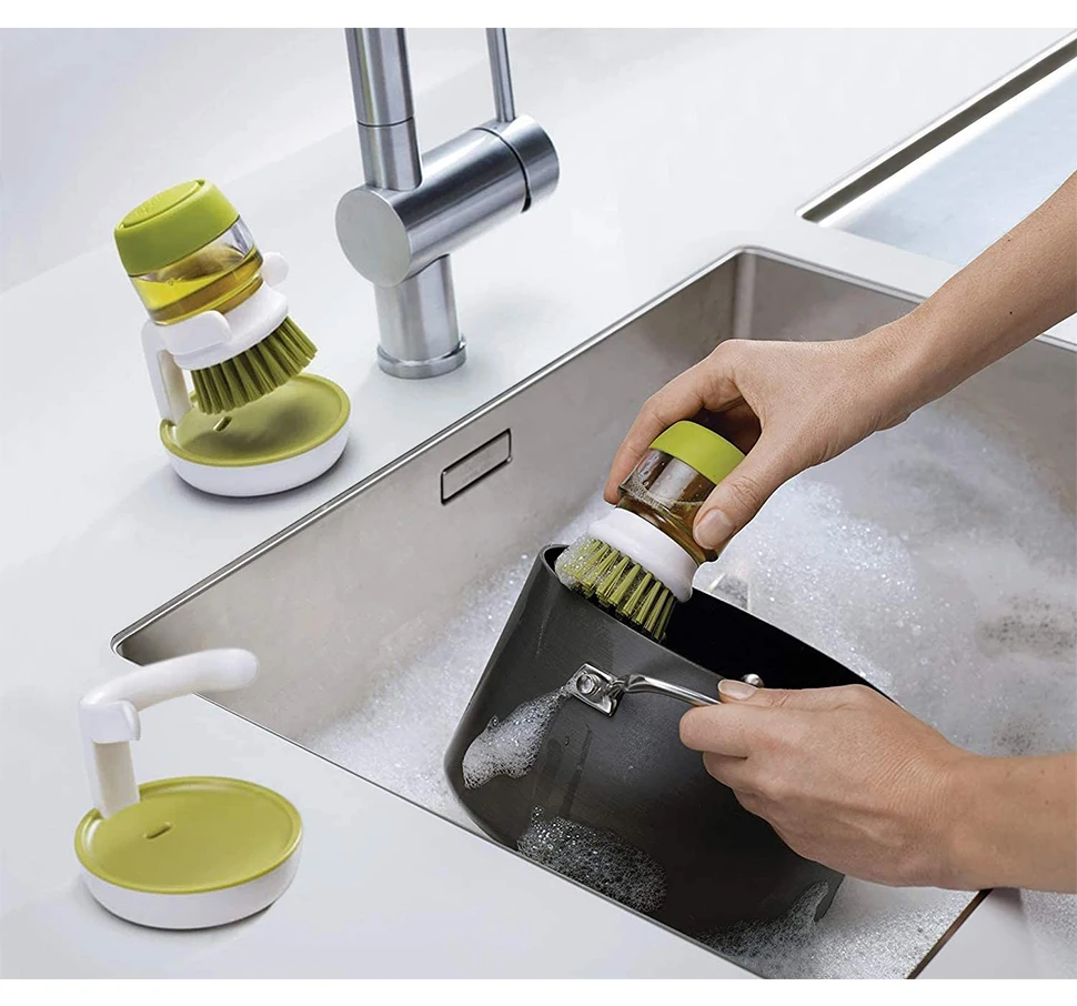 Kitchen Soap Dispensing Palm Brush,Liquid Adding Brush,Dish Scrub Brush for Dishes Pot Pan Kitchen Sink Scrubbing 3 Pcs (Pink,Green,Blue) (MN-9681)