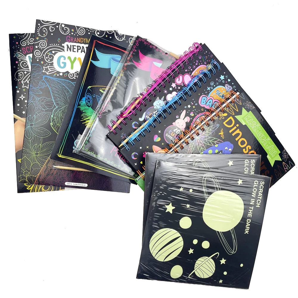 MEMX Lot De 2 Livres à Gratter Arc-en-Ciel Pour Enfants - 10 Pages Par Livre, 2 Stylets En Bois - 25,9x19 Cm