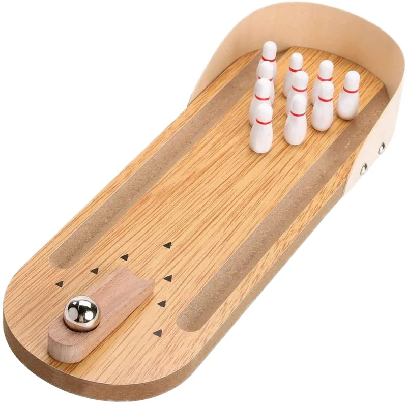 Mini Wooden Table Top Bowling Game Set for Men Women Kids Teens Boys Girls