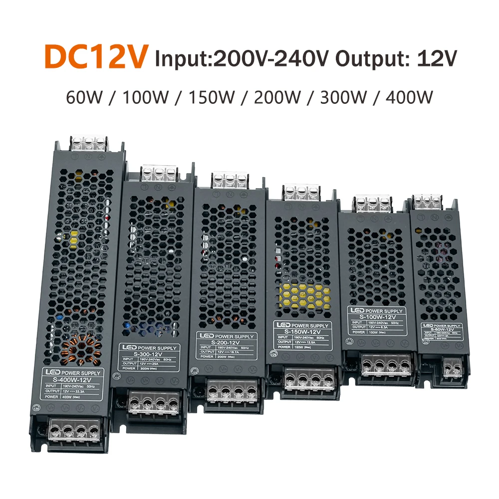 High Quality Ultra Thin LED Lighting Transformers DC 12V 24V Power Supply 60W 100W 150W 200W 300W 400W 500W LED Driver Converter