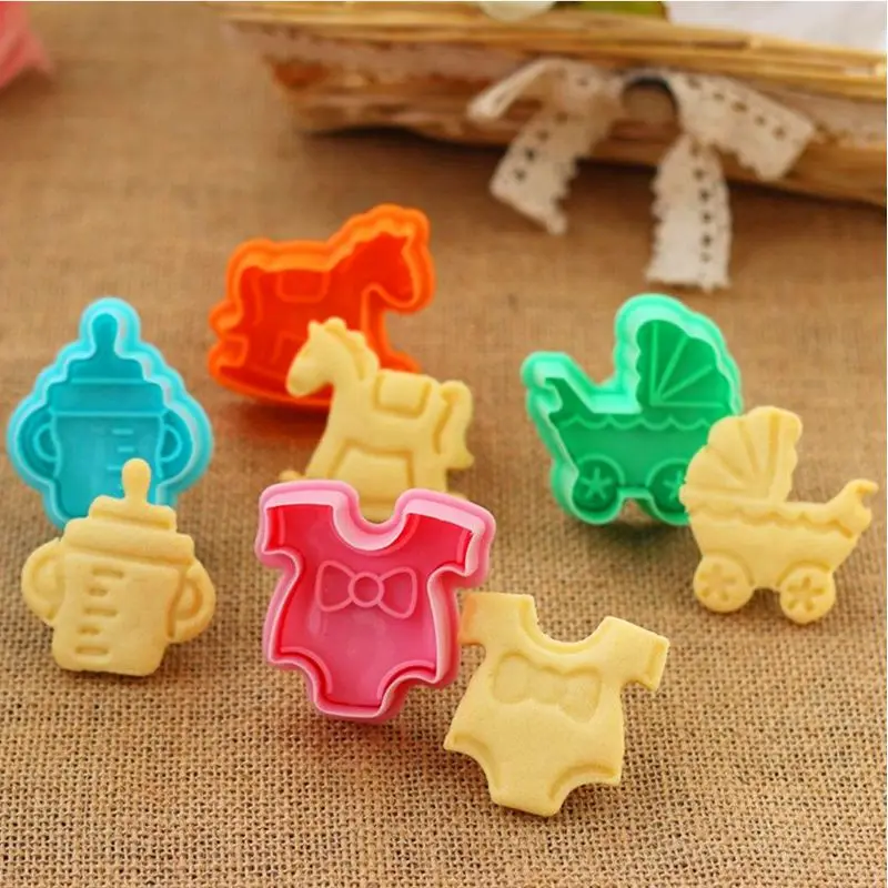 Baby  Theme Cookie Cutter Set of Baby Bottles Baby Clothes Strollers Trojans Biscuit Pastry Mould Fondant Mold Cake Decorating
