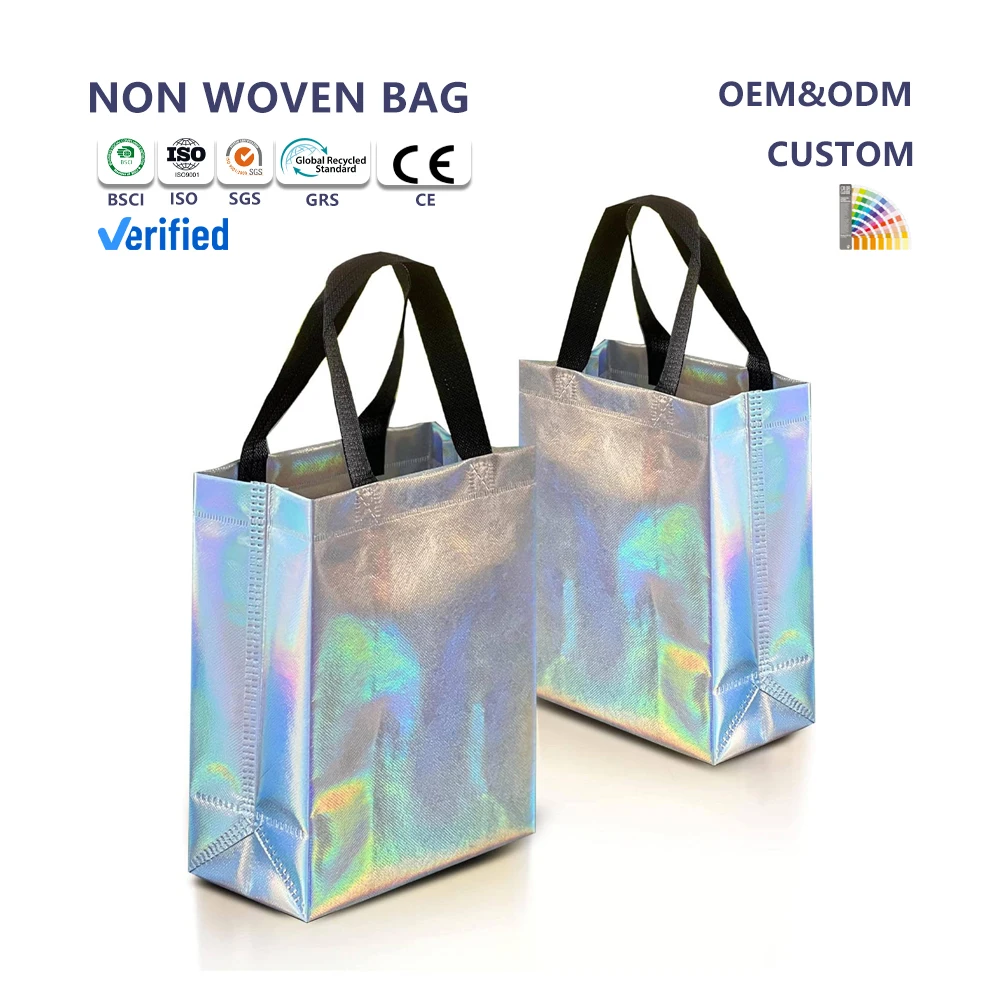 Hot Christmas Gift Candy Birthday Party Reusable Men Women Tote Metallic Large Golden Non-Woven Bag