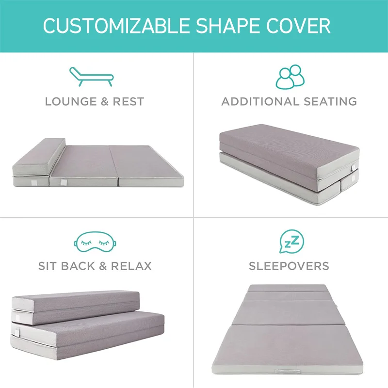 zipper removable four fold memory foam mattress cover-2