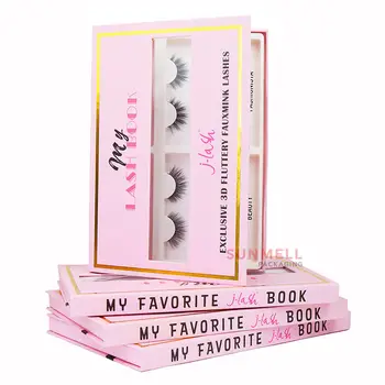 Free Design eyelash packaging box luxury  empty eyelash packainging box Cardboard Pink Lash Book Packaging eyelashes with box
