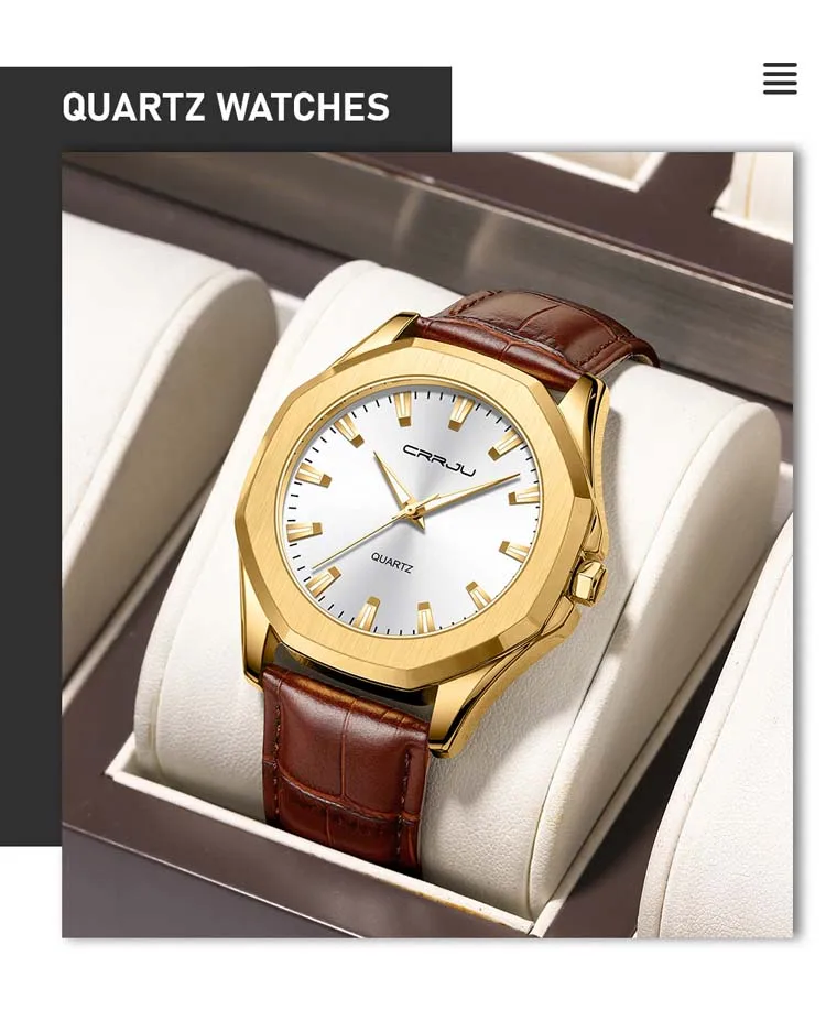 CRRJU 5015 Charming Classic Male Quartz Watch Latest Japan Movement Water Proof Luminous Vintage Business Watch Design