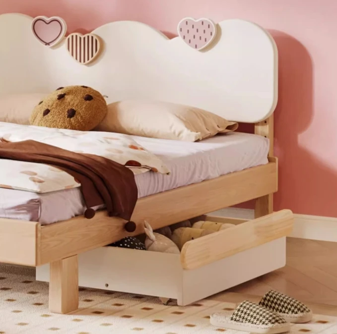 Simple Modern 1.5-Meter Princess Bed for Girls Solid Wood Children's Bedroom Furniture 1.2-Meter Single Park Living Room School