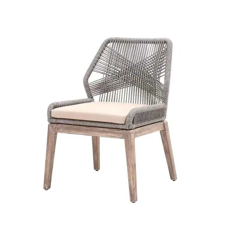 Simple design comfortable outdoor furniture hand-made thin woven rope solid wood garden armchair