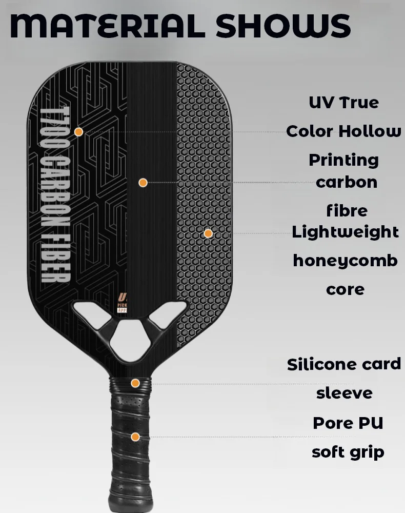 T700 Unibody Professional Custom Pickleball Paddle 16mm Carbon Fiber Thermoformed Edgeless Honeycomb for Adults Entertainment supplier