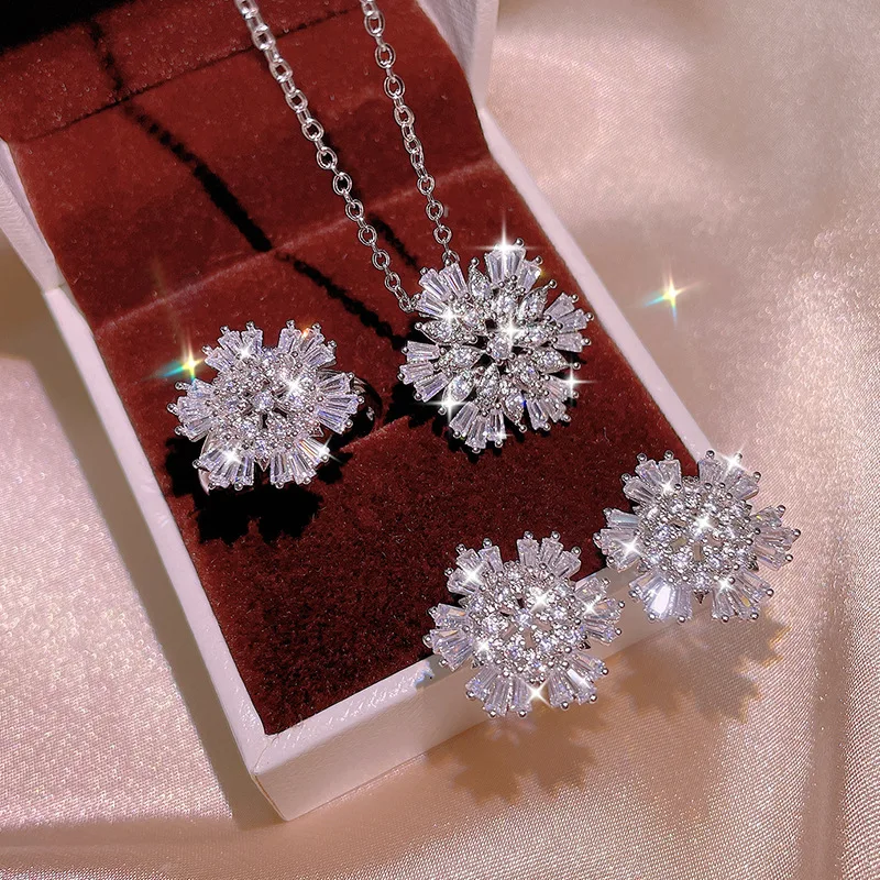 Minimalist Zircon Snow Flower Jewelry Set