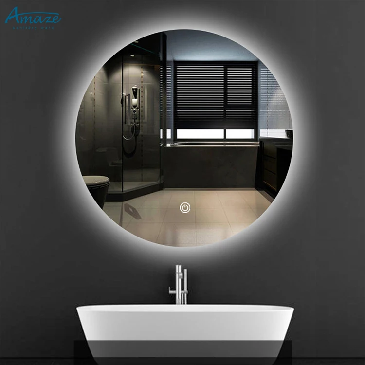 Modern bathroom anti fog round mirror intelligent led wall mount sensor touch defogger mirror smart