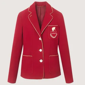 MTM OEM Slim Cut Women's Autumn College Series Blazer Reversible Red Beige 3-Buttons Patch Pocket Waterproof Eco-Friendly Nylon