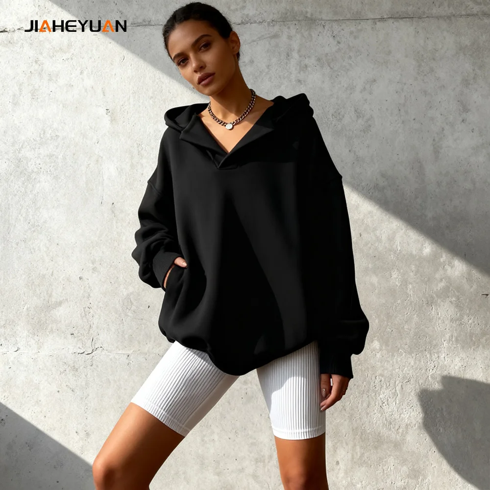 Custom Plain Drop Shoulder Pullover Hoodie Women Sweatshirt