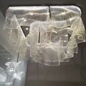 Modern High Ceiling Chandelier Stainless Steel Glass AC Powered 3500k CCT Small Lamp Sizes Ceiling Hanging for Villas Rooms