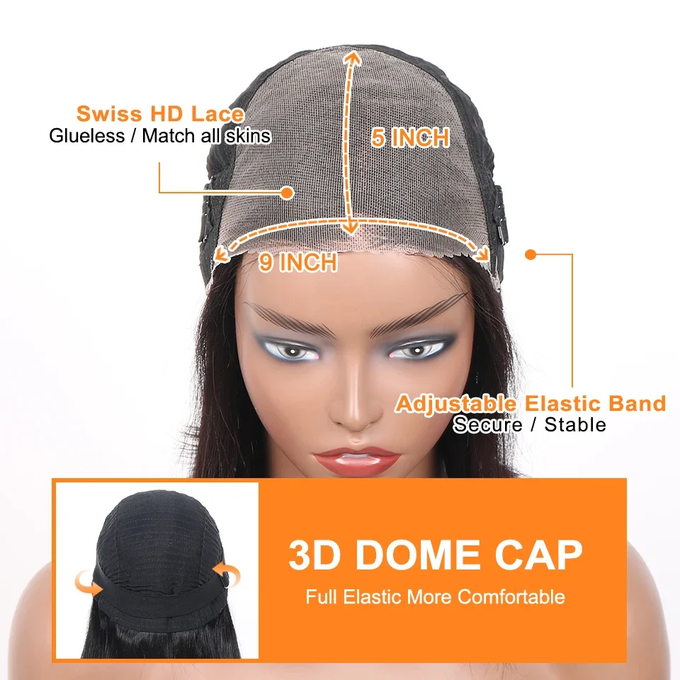 Bob Wig Human Hair Glueless Wigs Pre Plucked Lace Front 180% Density_voghion.com