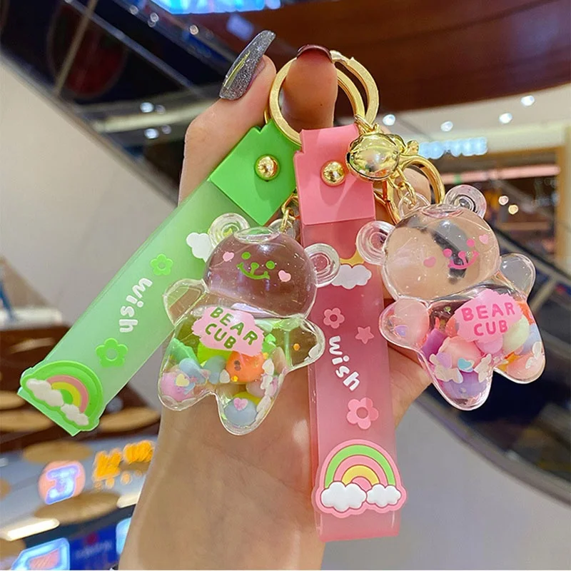 Cute Key Decorations Creative New Liquid Oil Chubby Bear Quicksand Keychain Cute Floating Colorful Balloons Keyring Girl Bag Pen