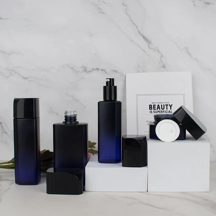 Luxury irregularity shape cosmetic glass bottle set Unique design man Skincare cosmetic packaging glass suit container