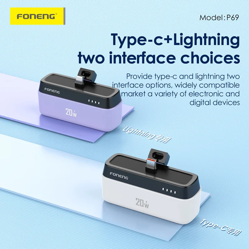 FONENG P69 5000mAh Power Station with Type C Connector Portable Mini 20W Power Bank