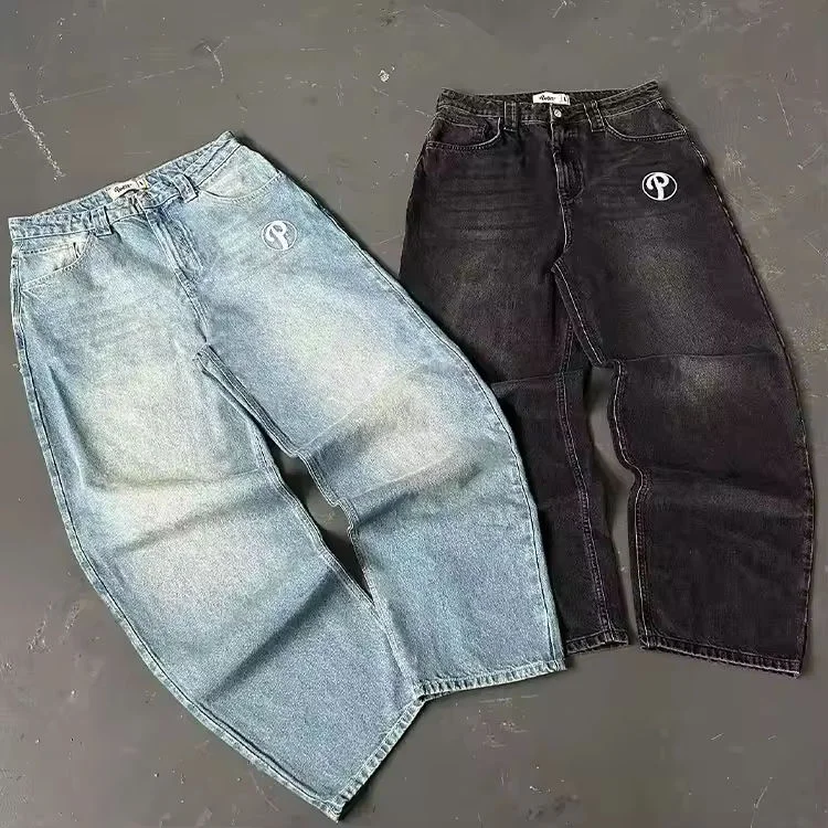 OEM Custom New Fashion Embroidered Streetwear Jeans Men's Straight Boys Baggy Jeans Acid Wash Vintage Plus Size Jeans for Men