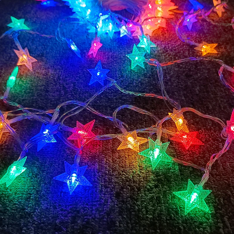 Outdoor Waterproof IP44 Solar Powered Led Christmas Lights Decoration Five Star String Lights Led for Christmas Tree