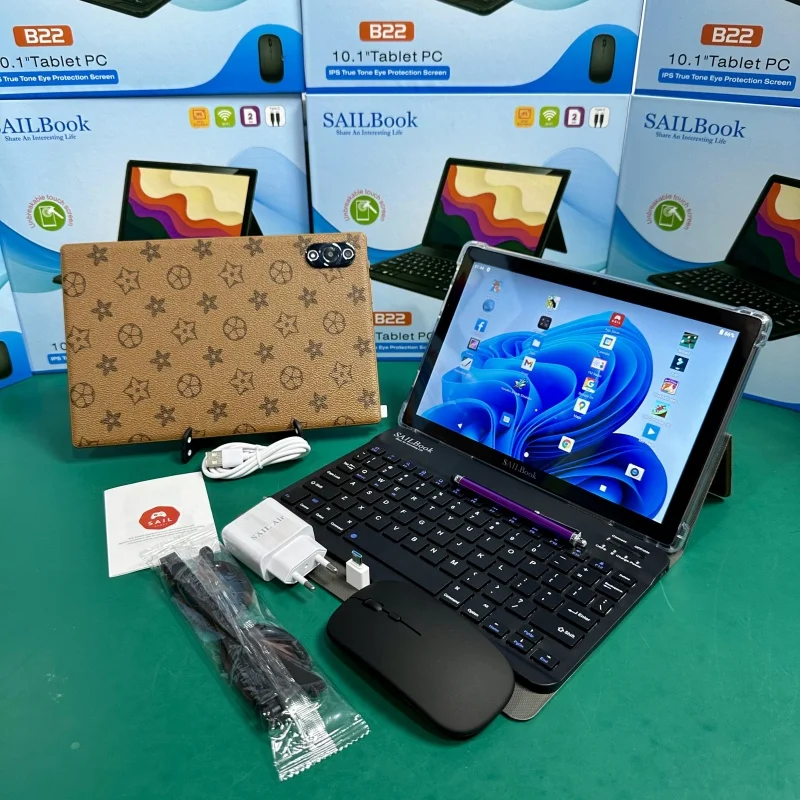 10 Inch Tablets With Sim Card SAILBook B22 10.1 Android Tablet HD Screen with a Keyboard and Mouse 5600mah Tablet Pc for Kids