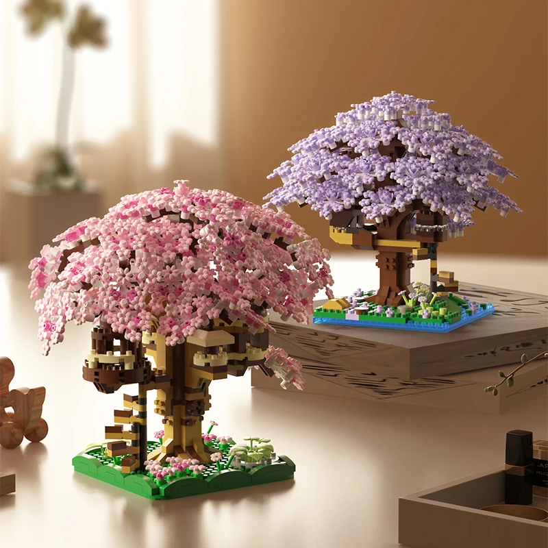 Diy Educational Plastic Model Toy Sakura Tree Building Block Sets for Scenes Including Forest Jungle City Park Flower Farm Trees