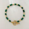 Pulsera de cuentas de ábaco de malaquita natural dorada