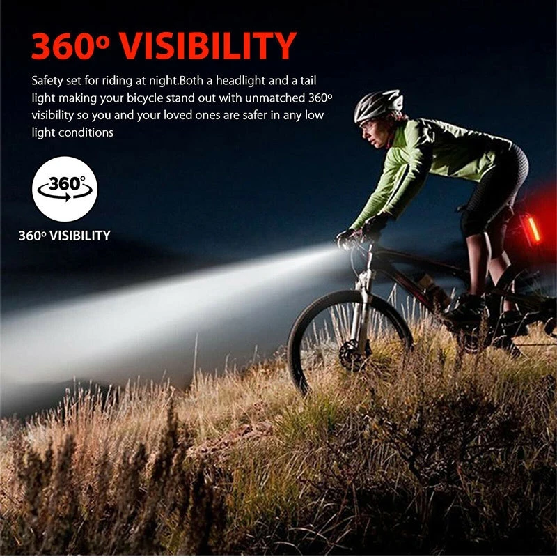 Outdoor Portable LED Front Rear Bicycle Light Flashlight USB Rechargeable IP65 Waterproof Cycling bike light set accessories details