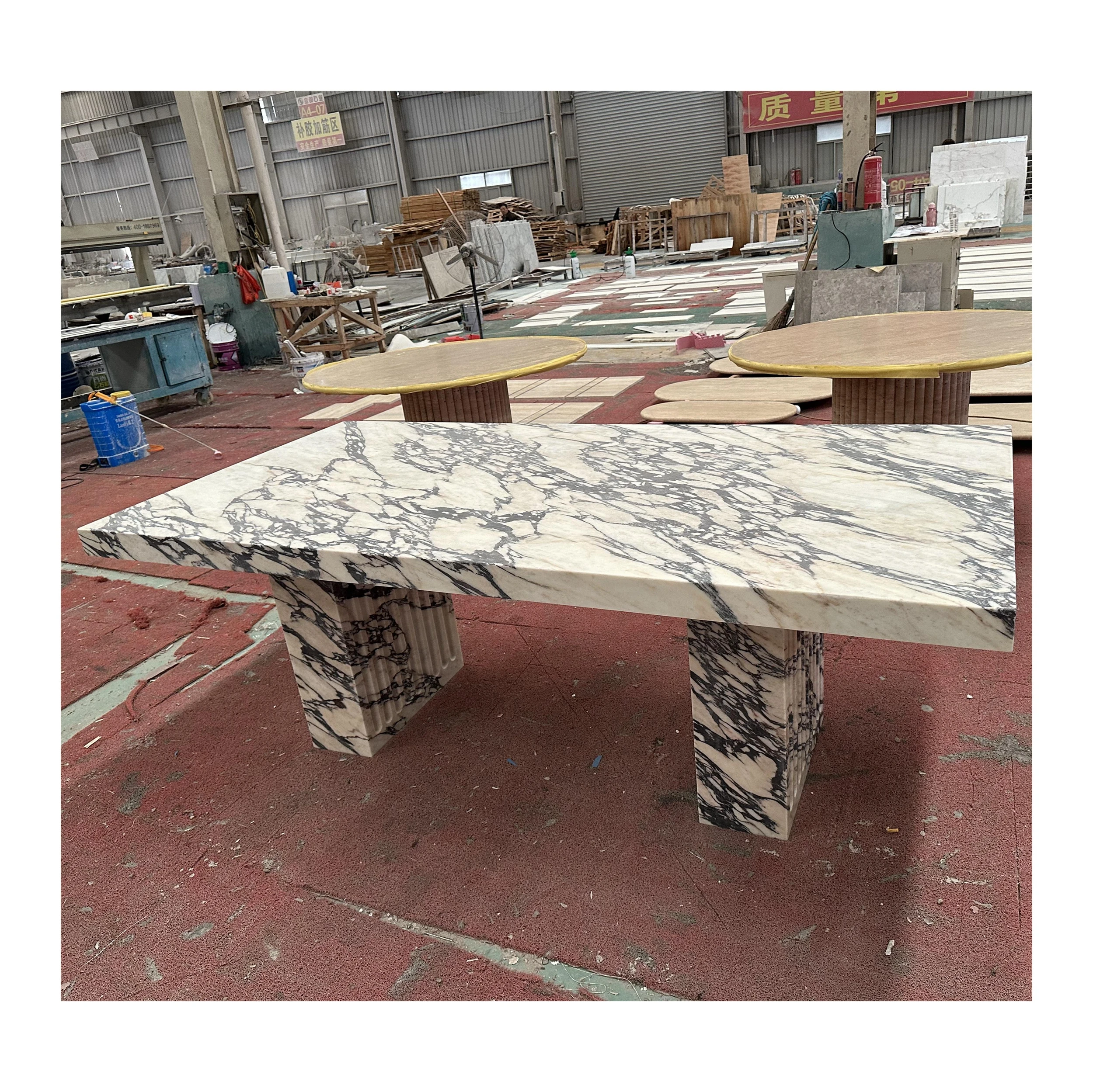 Роскошный Прямоугольный Обеденный стол из натурального мрамора Calacatta Viola Marble обеденный