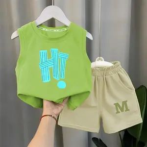 Customized Boys' Summer Casual Clothing New Letter Vest Sets Fashionable Wholesale Baby Clothes for Kids Polyester/Cotton