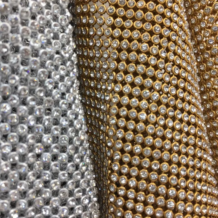 Factory Wholesale Glass Crystal Rhinestones 45x120cm Metal Net Rhinestones White ab Aluminum Metal Mesh for Garment