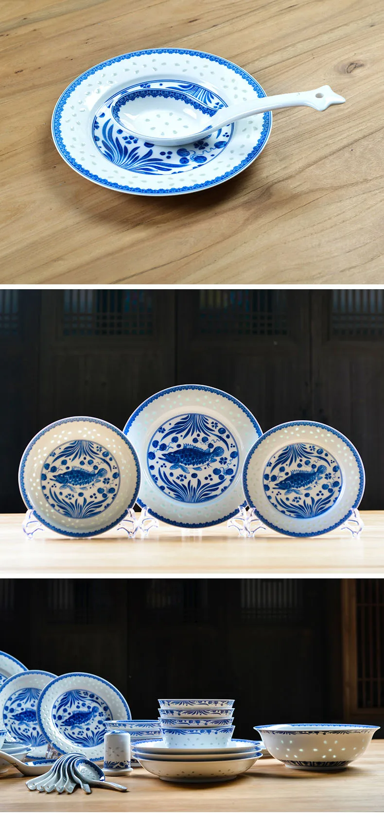 Jingdezhen exquisite porcelain tableware luxury healthy underglaze color plates and bowls high-end gift bowls and dishes set manufacture