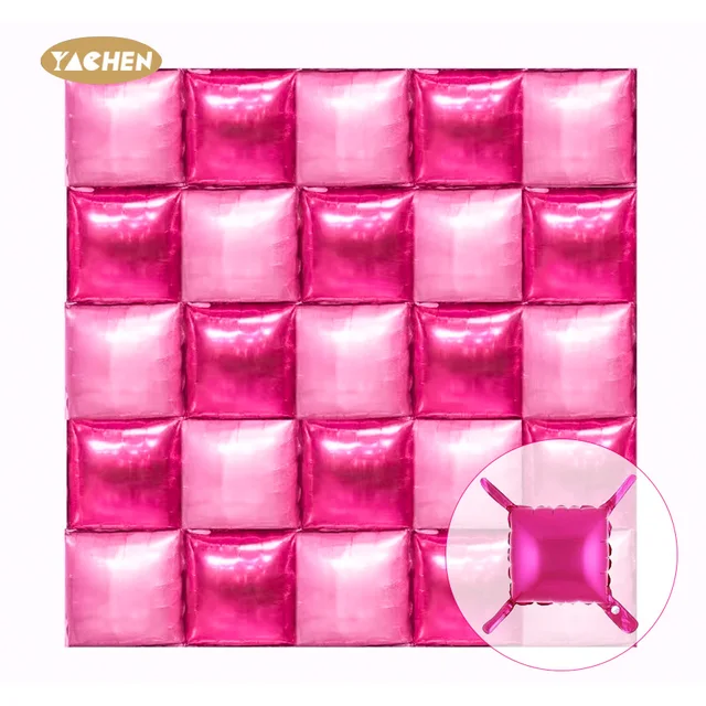 Yachen double side rose red pink square pillow helium foil balloons wall for valentines day wedding decorations backdrop