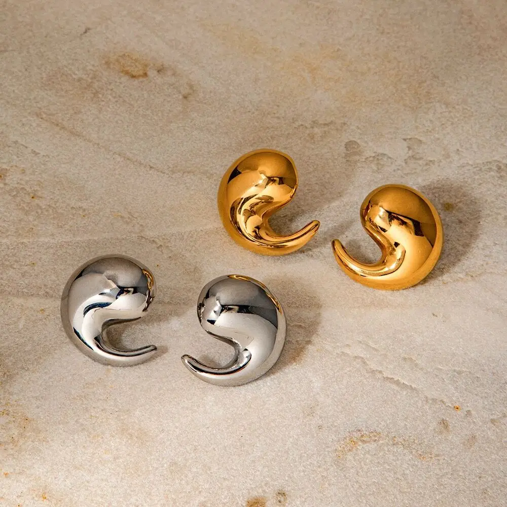 2024 Spring Design Bulk Wholesale Earrings Stainless Steel 18k Gold Plated Comma Shape Geometric Wrap Earrings Studs for Women