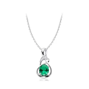 Keiyue Custom 925 Sterling Silver Fine Jewelry Necklace Green Gemstone with Diamond and Zircon for Parties
