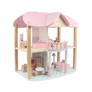 Early Educational Handmade Wooden Princess for Dollhouse Villa Kids Pretend Role Play Toy Model House Assembling Toy